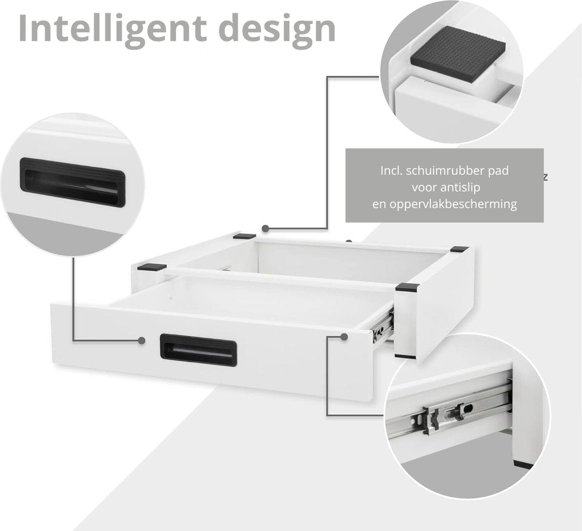 Tussenstuk Wasmachine Droger - Universeel - Stapelkit - Opbouwmeubel - Verhoger - Met Lade - Wit - 60,5x54x15