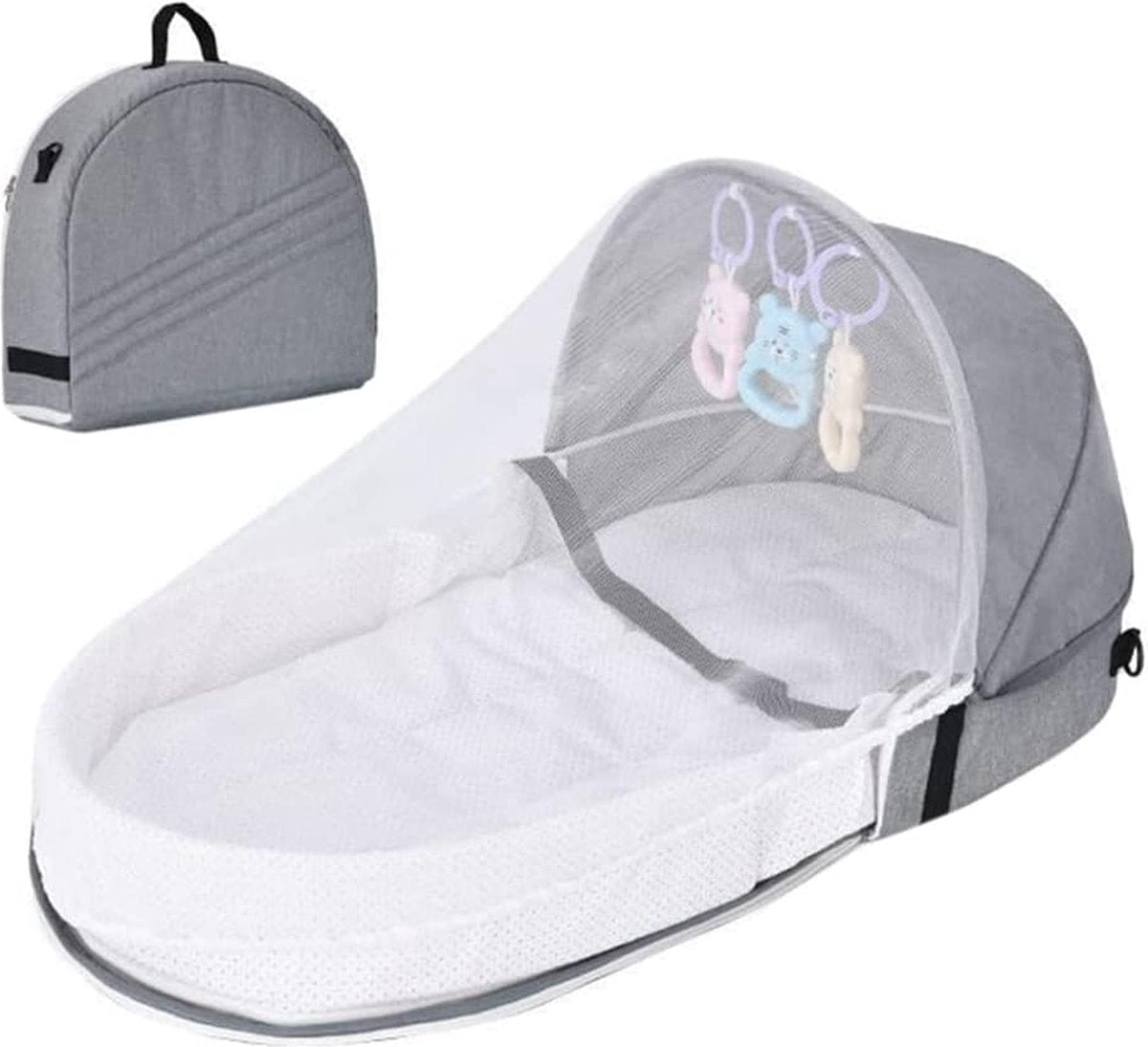 Co-sleeper - voor op Reis - Wieg - 2-in-1 opvouwbaar babybed met muggennet - Reisbed - Draagbaar reisbed - Multifunctioneel kinderbed - Knuffelnest - Muggennet - Zacht comfortabel reisbed - Wieg voor baby's en peuters