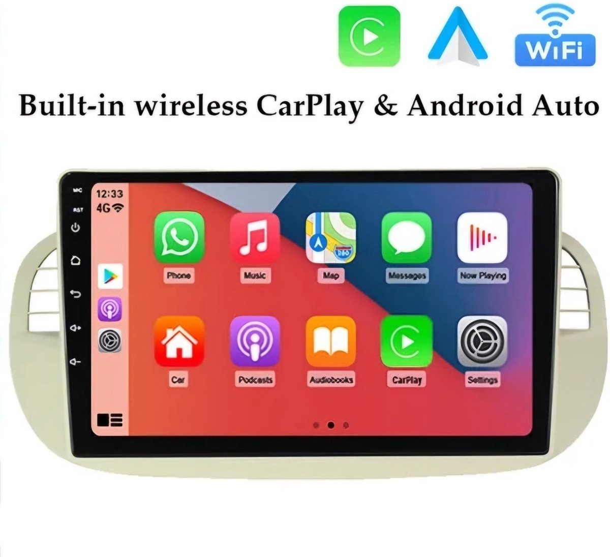 Fiat 500 ( WIT ) 2008 - 2014 | Autoradio met Navigatie | Carplay & Android auto | Android radioscherm | 2008 2009 2010 2011 2012 2013 2014