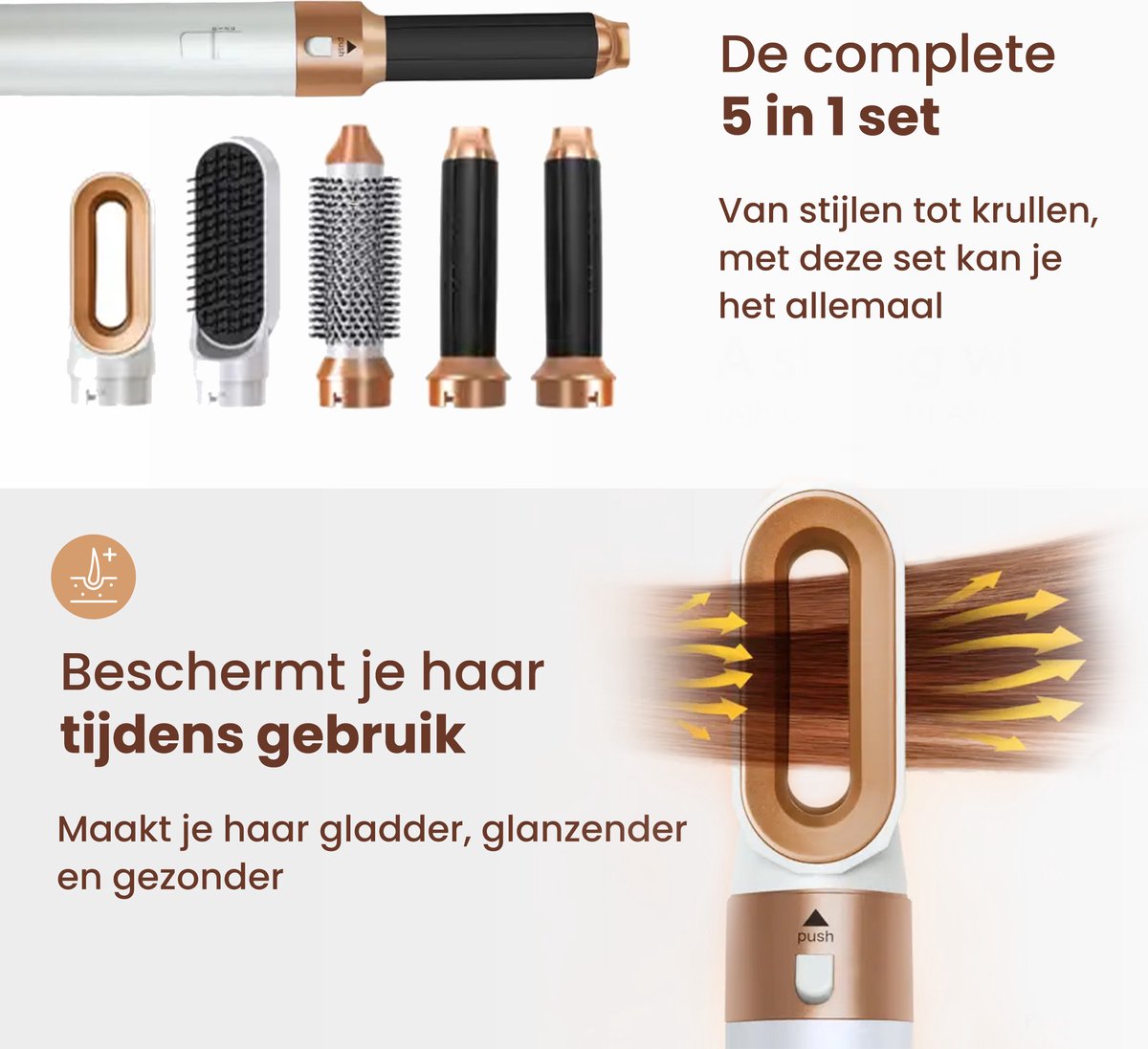 Airstyler Krultang 5-in-1 – Föhnborstel Roterend met Diffuser – Multistyler – 5 Opzetstukken – Kort & Lang haar – Haardroger