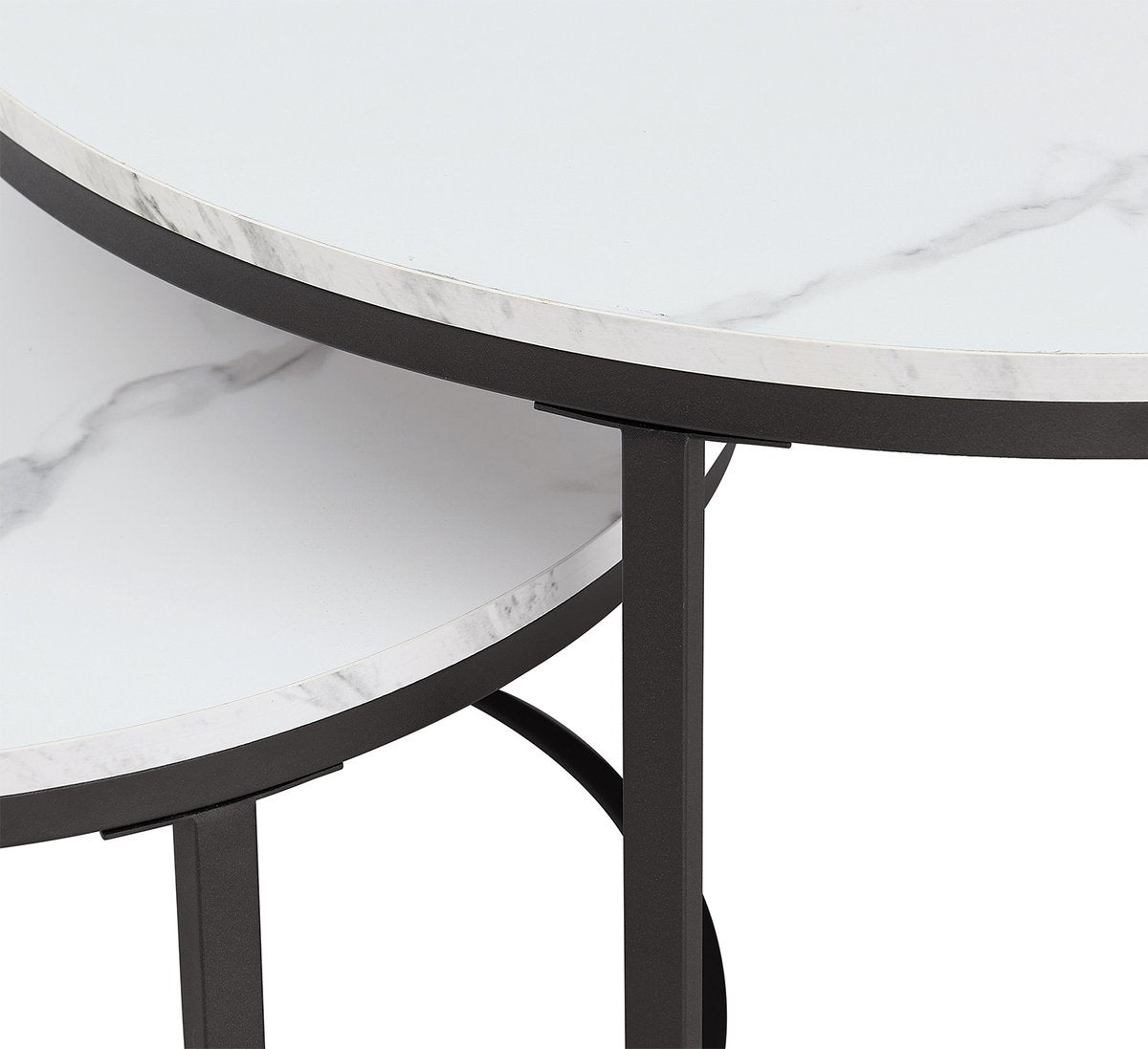 Moderne Salontafel - Set van 2 - Koffietafel - Bijzettafel - 2 Stuks - Ronde Salontafel - Wit - Marmer look - 80 en 60 cm