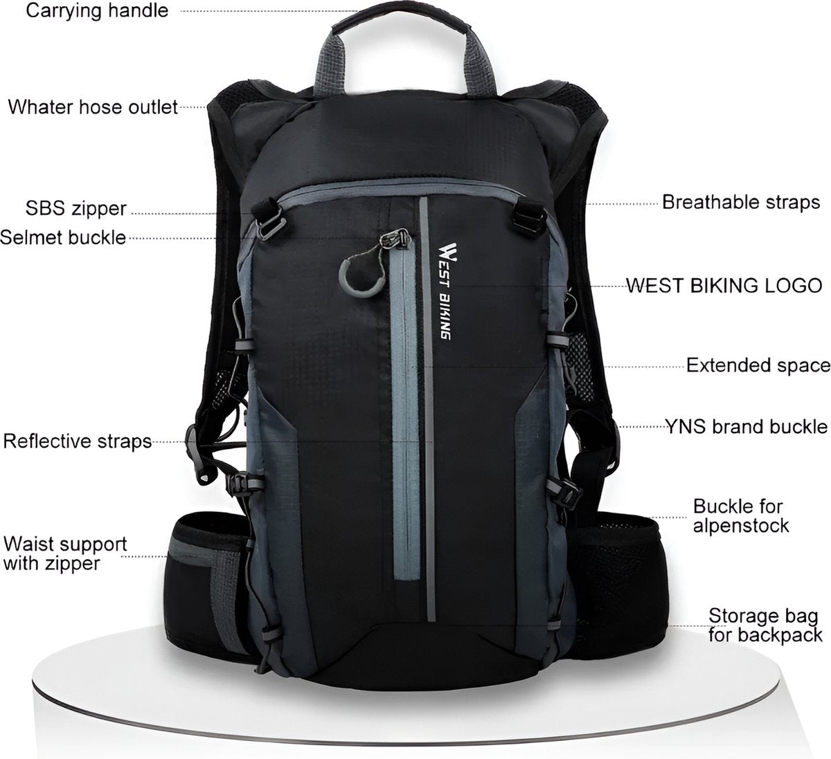 E-Shop4u® - Fietsrugzak 16L - Opvouwbaar - Waterzak 2L - Oranje - Outdoor Sport - Mannen & Vrouwen