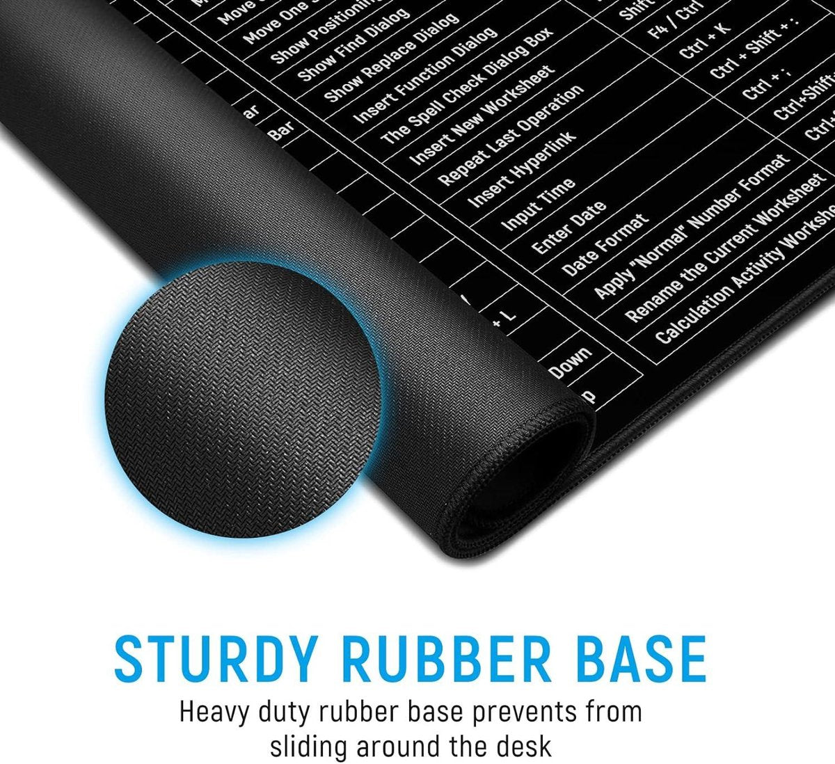 Gaming mouse pad with Excel shortcuts - Large and multifunctional desk mat - Comfortable and non-slip - 900 x 400 mm