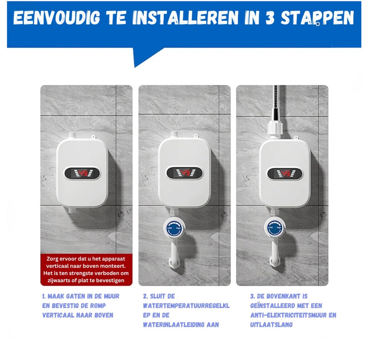 Instantaneous water heater - Instantaneous boiler - Instantaneous boiler for shower - Including accessories - 3500 W - LED screen - White