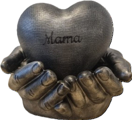 Personalised urn heart in hands - 450 ml - antique silver