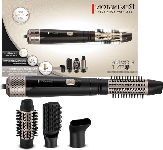 Föhnborstel 4 opzetstukken - 38mm - 50mm - Stijlborstel - Blaasmond - Voor föhnen & stylen - Heteluchtborstel en krultang - Halflang tot lang haar - 1000 Watt - Blow Dry & Style AS7500