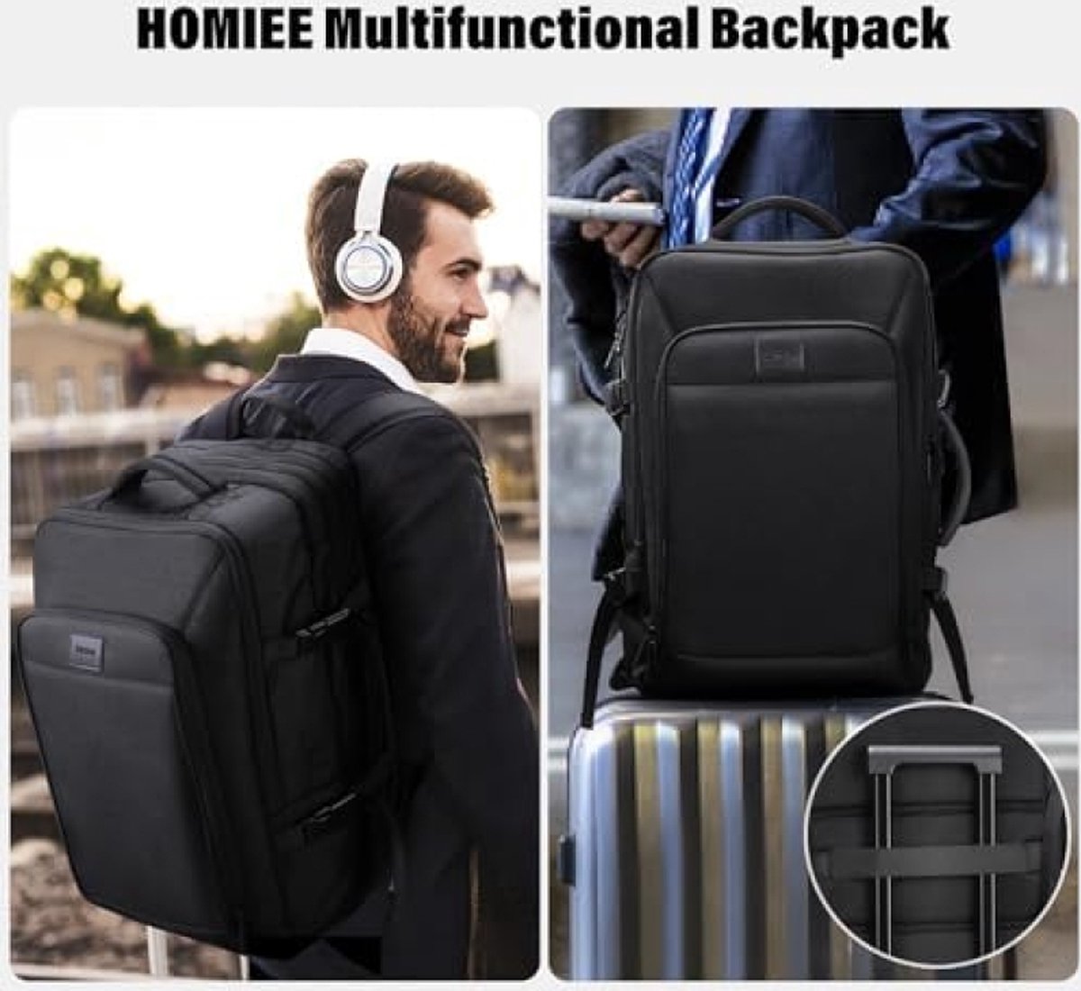Handbagage, reisrugzak, uitbreidbare rugzak, 38 tot 50 liter, 17,3 inch laptoprugzak, heren, dames, handbagage, vliegtuig, opvouwbare reistas, rugzak, grote reistas, X-Large, Vakantie