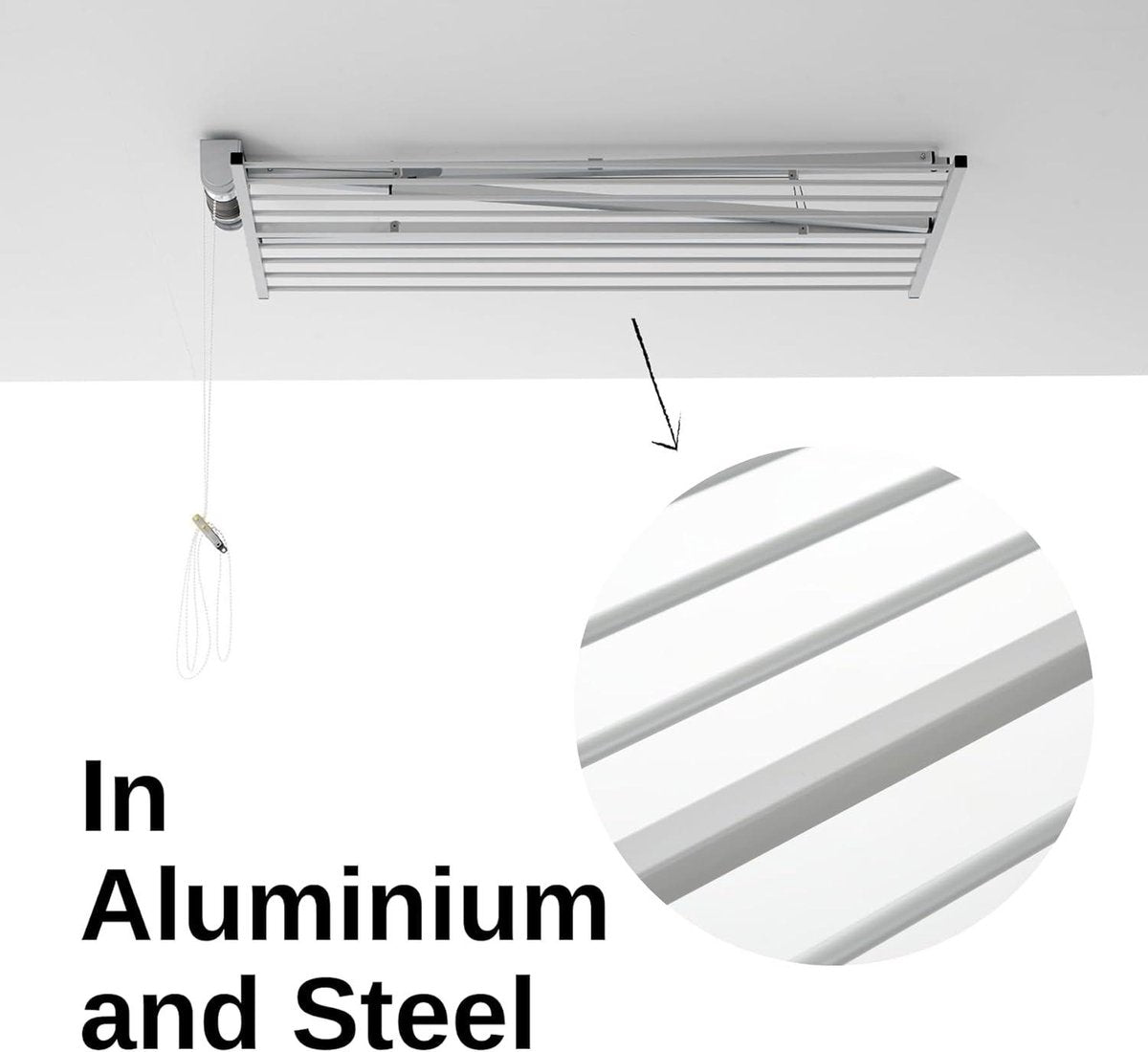 Space-saving foldable clothes drying rack for ceiling mounting - Grey 150 - Mini wall-mounted drying rack