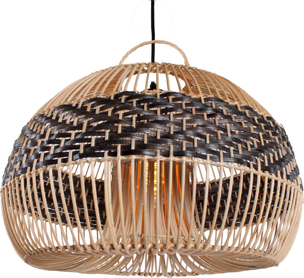 Rotan hanglamp Appel | 1 lichts | zwart / naturel | rotan / metaal | Ø 40 cm | in hoogte verstelbaar tot 140 cm | eetkamer / eettafel / woonkamer lamp | modern / landelijk design