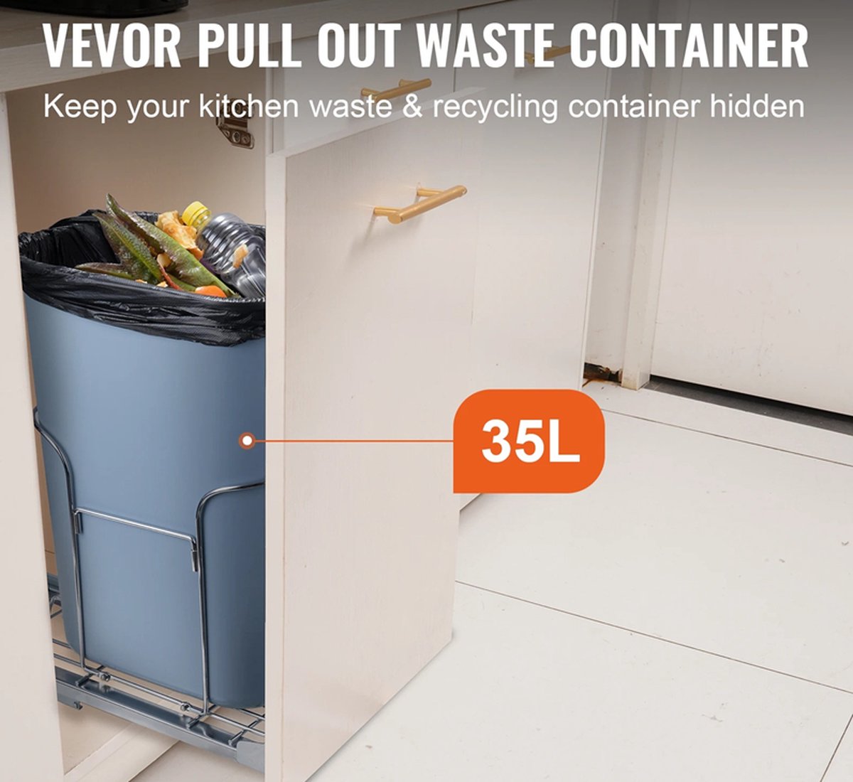 Mygroot - Uitschuifbare prullenbak - Onderbouw afvalemmer met push-handgreep - 16 kg draagvermogen - Zware afvalrecycling prullenbak voor keukenkast - Onder spoelbak.