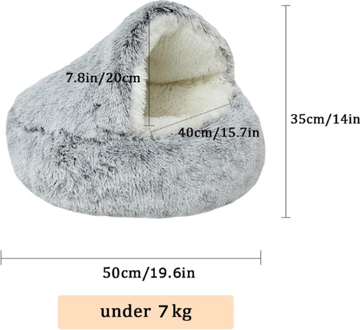 Cave hondenmand 50cm - kalmerend en angstverlichtend - voor kleine honden/katten - donut - grijs