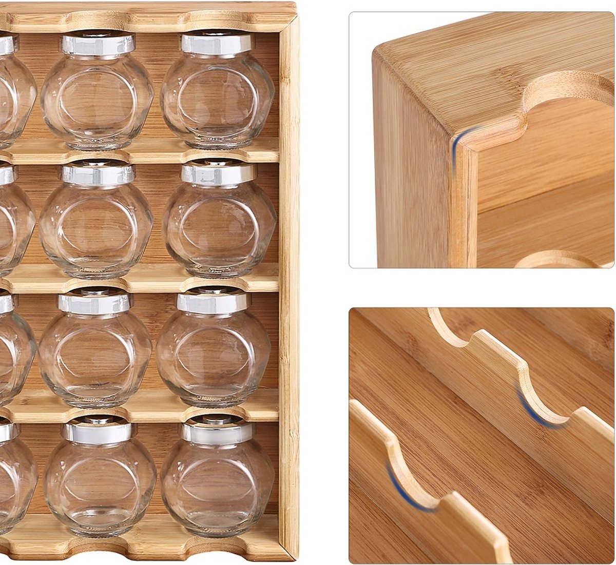 Decopatent® Ophangbaar kruidenrekje - Kruidenrek inclusief 16 kruidenpotjes - Bamboe Hout - 4 laags
