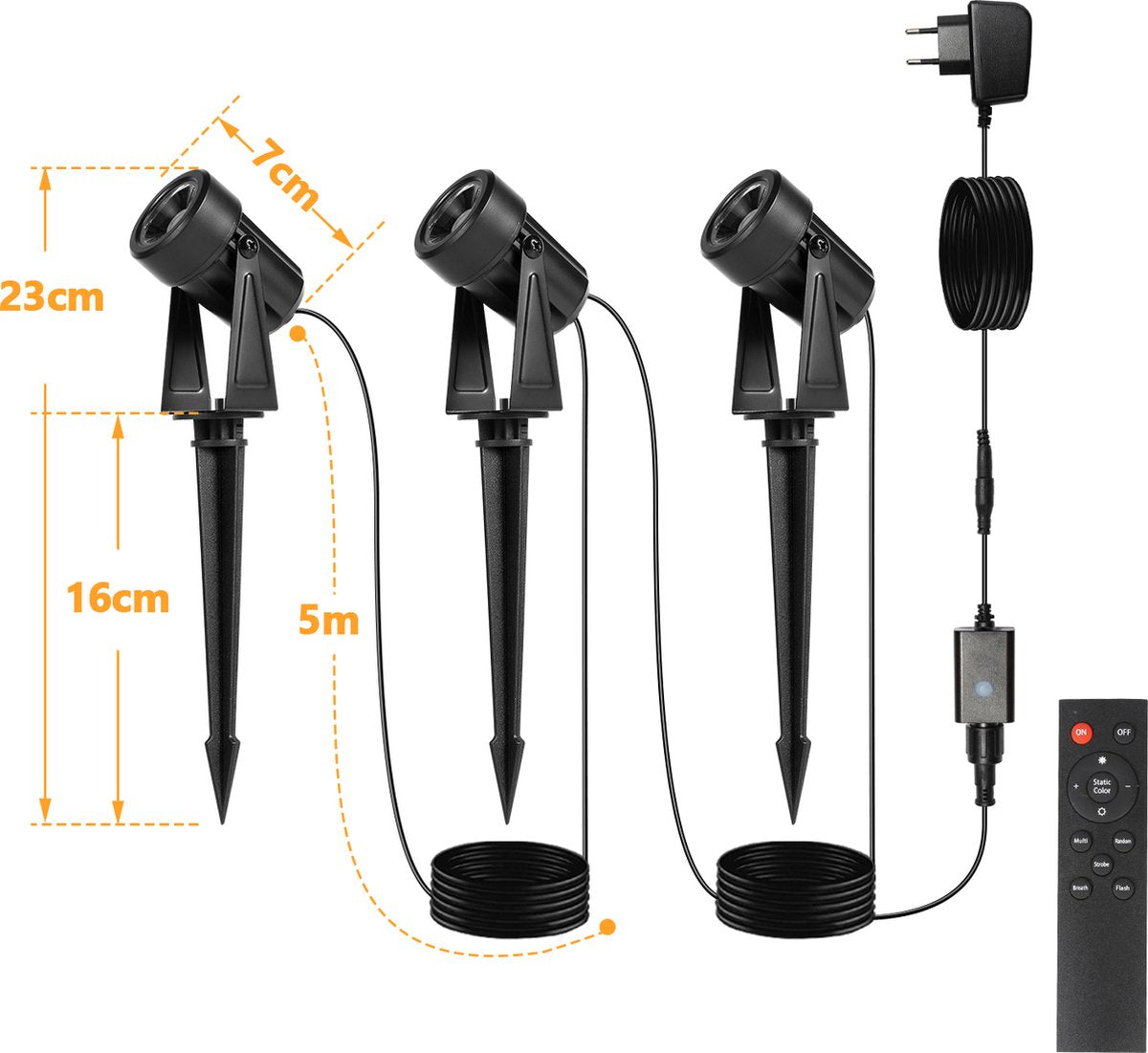 LED Tuinspot met Grondspies - RGB 6 Stuks met afstandsbediening - Tuinverlichting met Stekker 6 in 1 - Buitenverlichting Prikspots - Waterdicht IP65