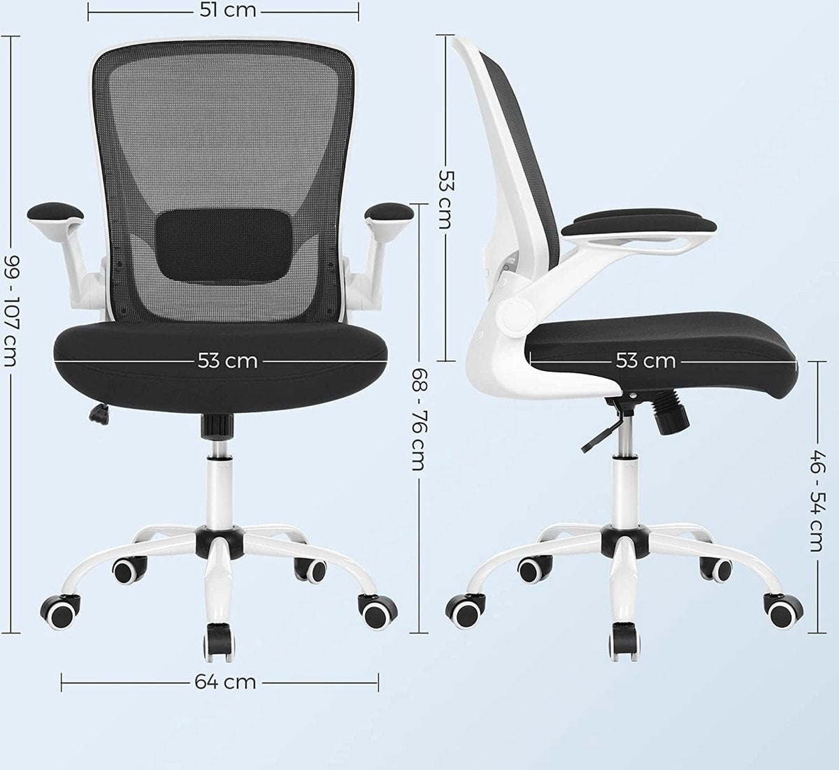 Ergonomic Office Chair - Fully Adjustable - Foldable Armrest - Black