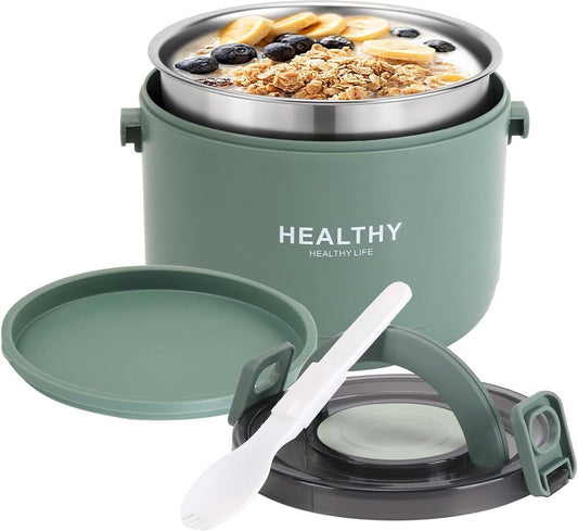 Thermo-etenscontainer, 1000 ml roestvrij staal, warmhoudcontainer voor eten en kinderen, thermische lunchbox met gespsluiting voor soep, muesli, stoofpot (groen)