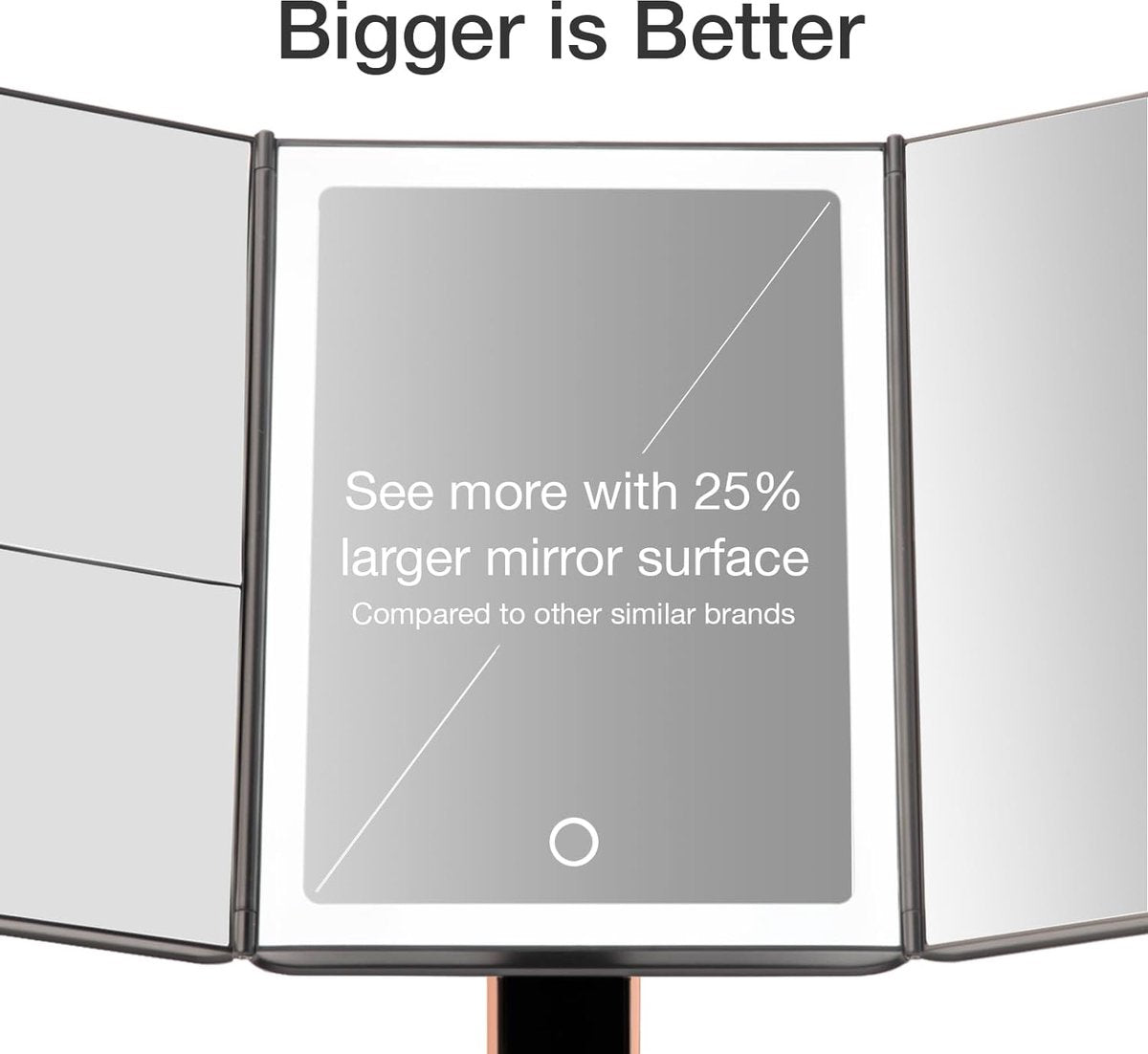 Makeup Mirror with Natural LED Light and 5x & 7x Magnification - Three-Sided Makeup Mirror with Dimmable Lighting Touch Screen Stand - Sora (Black)