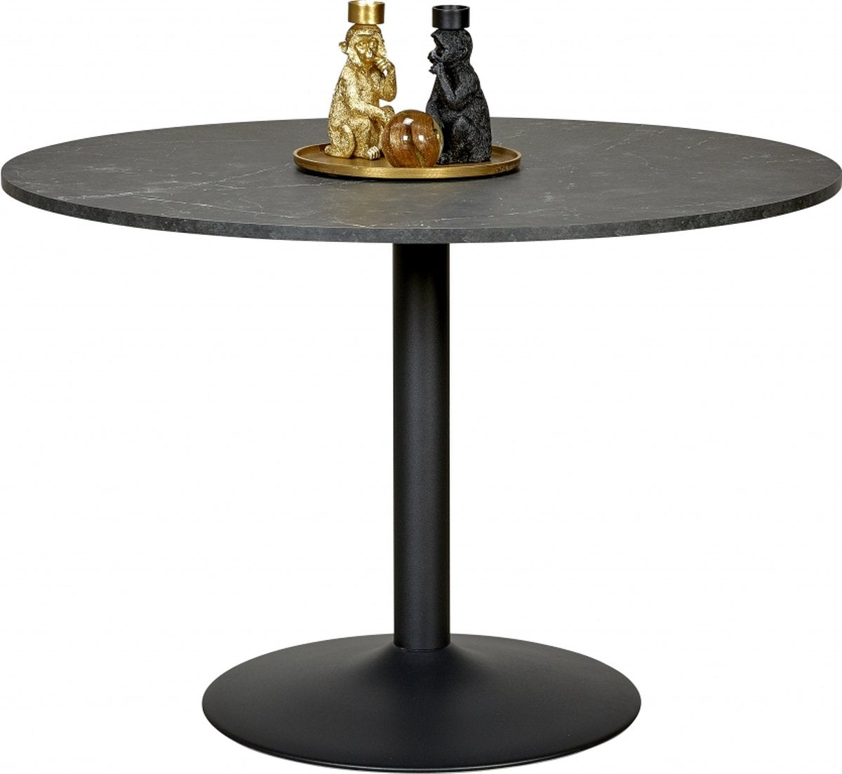 Eettafel Heeze - Marmer - Zwart - Ø 110 cm - 74 cm hoog - Rond - Eetkamertafel - Keukentafel