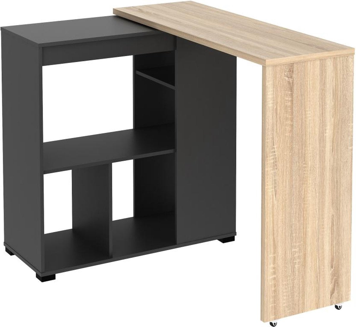 Vente-unique Swivel Bar Unit with Storage - Natural and Anthracite - SATURNE W 172 cm x H 100 cm x D 39.6 cm