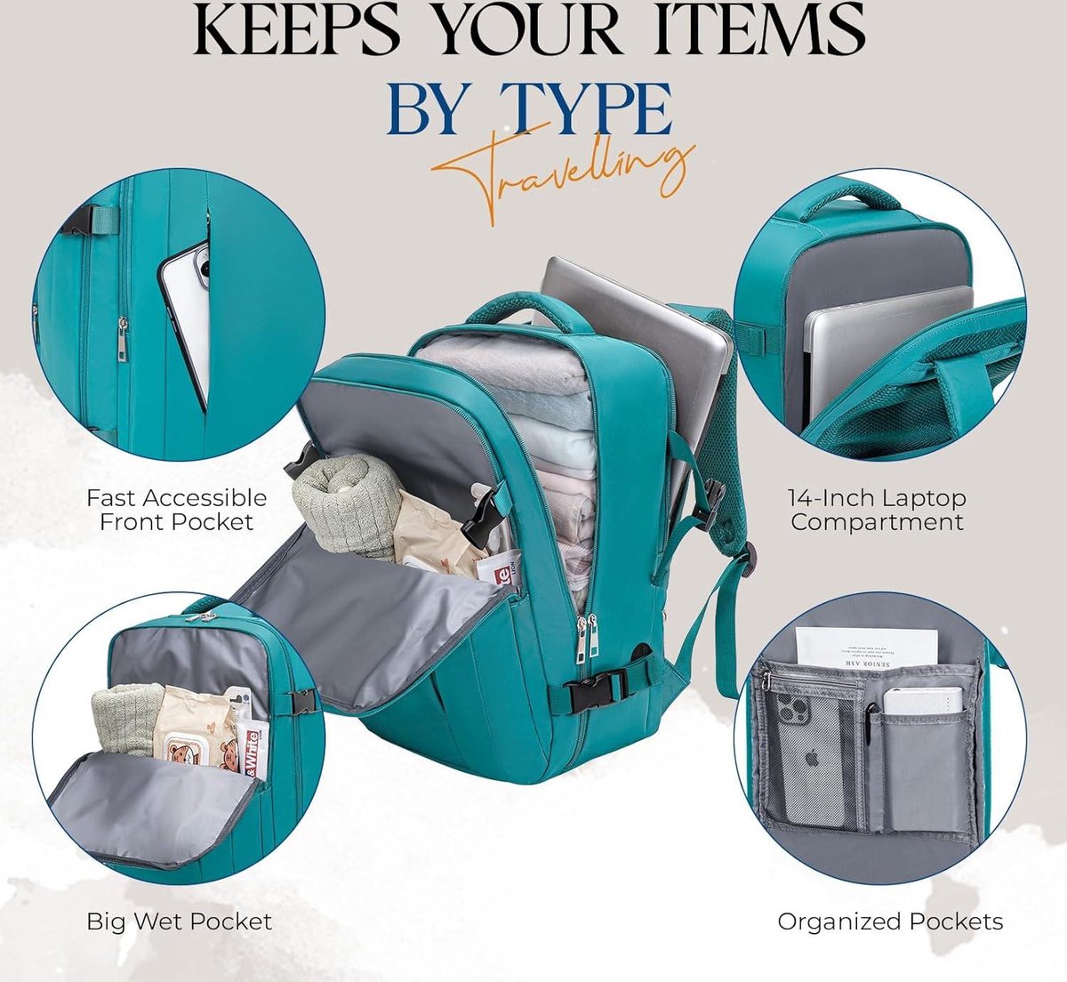 Handbagage rugzak Easyjet - 45 x 36 x 20 - reisrugzak vliegtuig - laptoprugzak 15.6 inch - 32 liter - dames heren