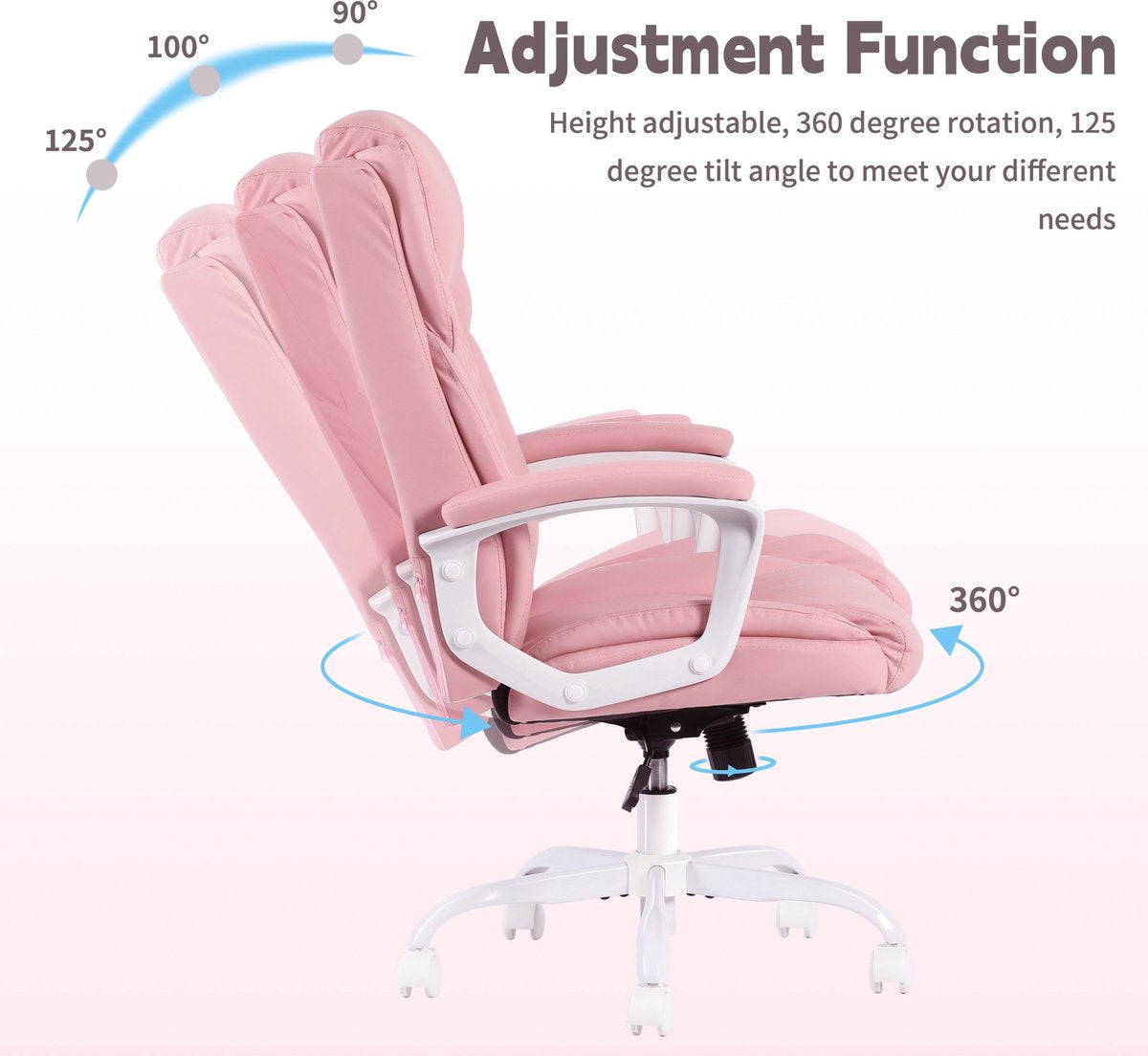 Pink Office Chair - Adjustable Backrest - Waterproof and Breathable - Maximum Load Capacity 90 kg - PU Leather Fabric
