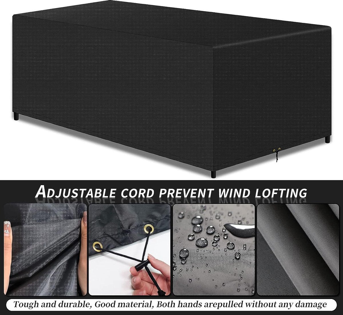 Garden furniture covers, 420D patio furniture covers, rectangular sofa covers, waterproof, outdoor garden table covers, windproof anti-UV, black 250 x 200 x 80 cm