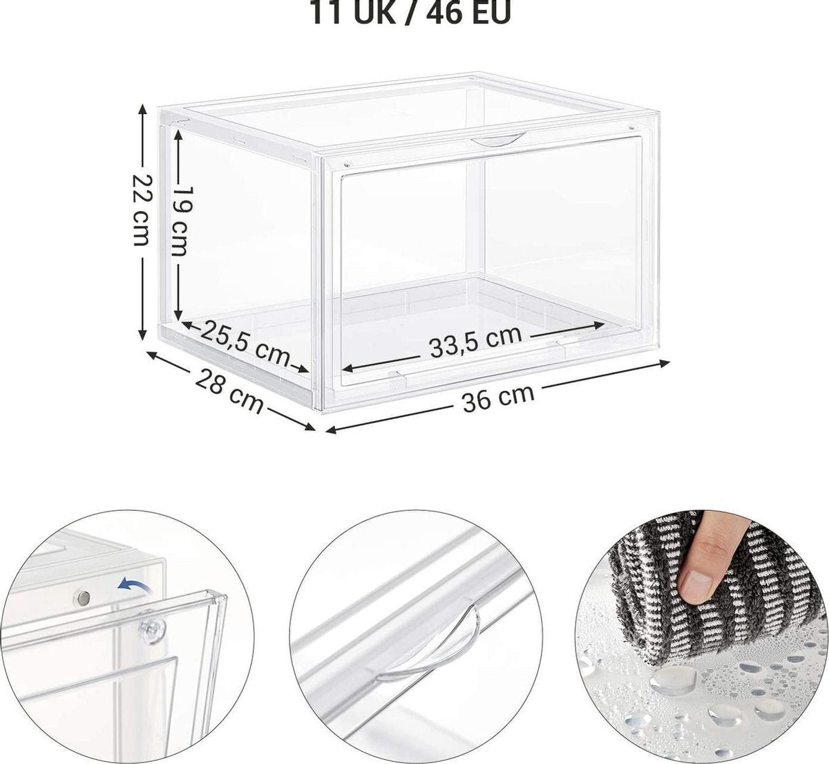 Schoenendozen, set van 6 stapelbare schoenenopbergers - Transparant Plastic - 46,36 x 28 x 22 cm