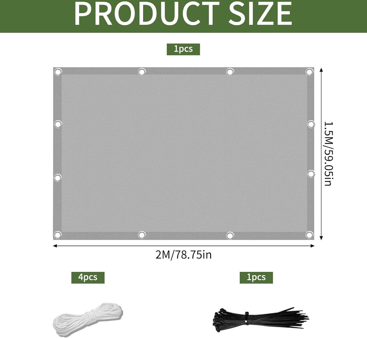 Waterproof rectangular sun sail, 1.5 x 2 m, shade net including fastening cord, tarpaulin, waterproof, sun protection, balcony, no drilling, for balcony, terrace and garden.