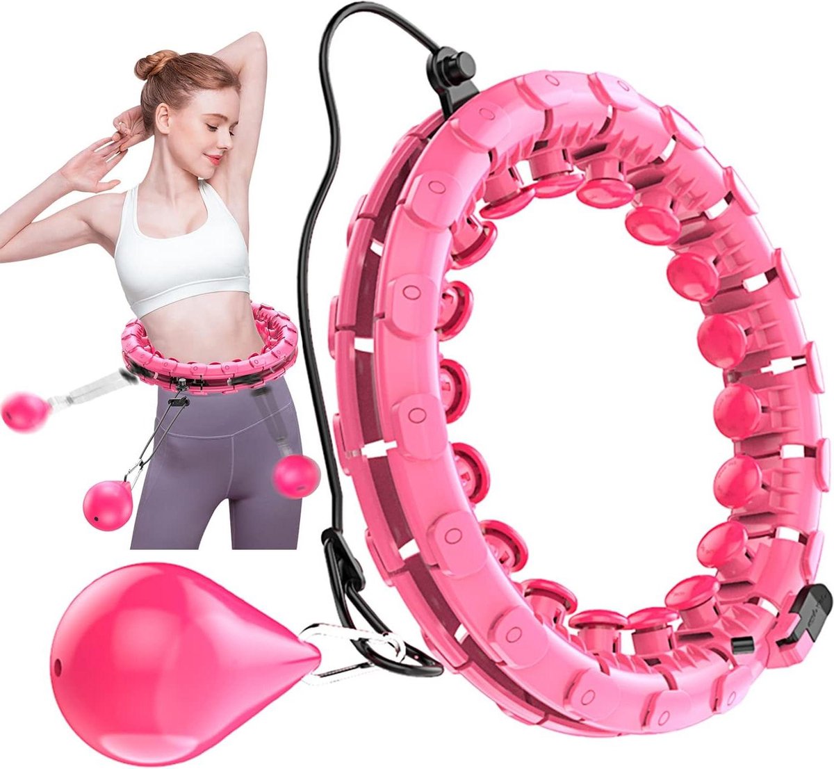 Smart Fitness Hoelahoep voor Gewichtsverlies met Massagenoppen en 24 Afneembare Schakels - Geschikt voor Kinderen en Volwassenen - Beginners Afvallen Training Hula Hoop