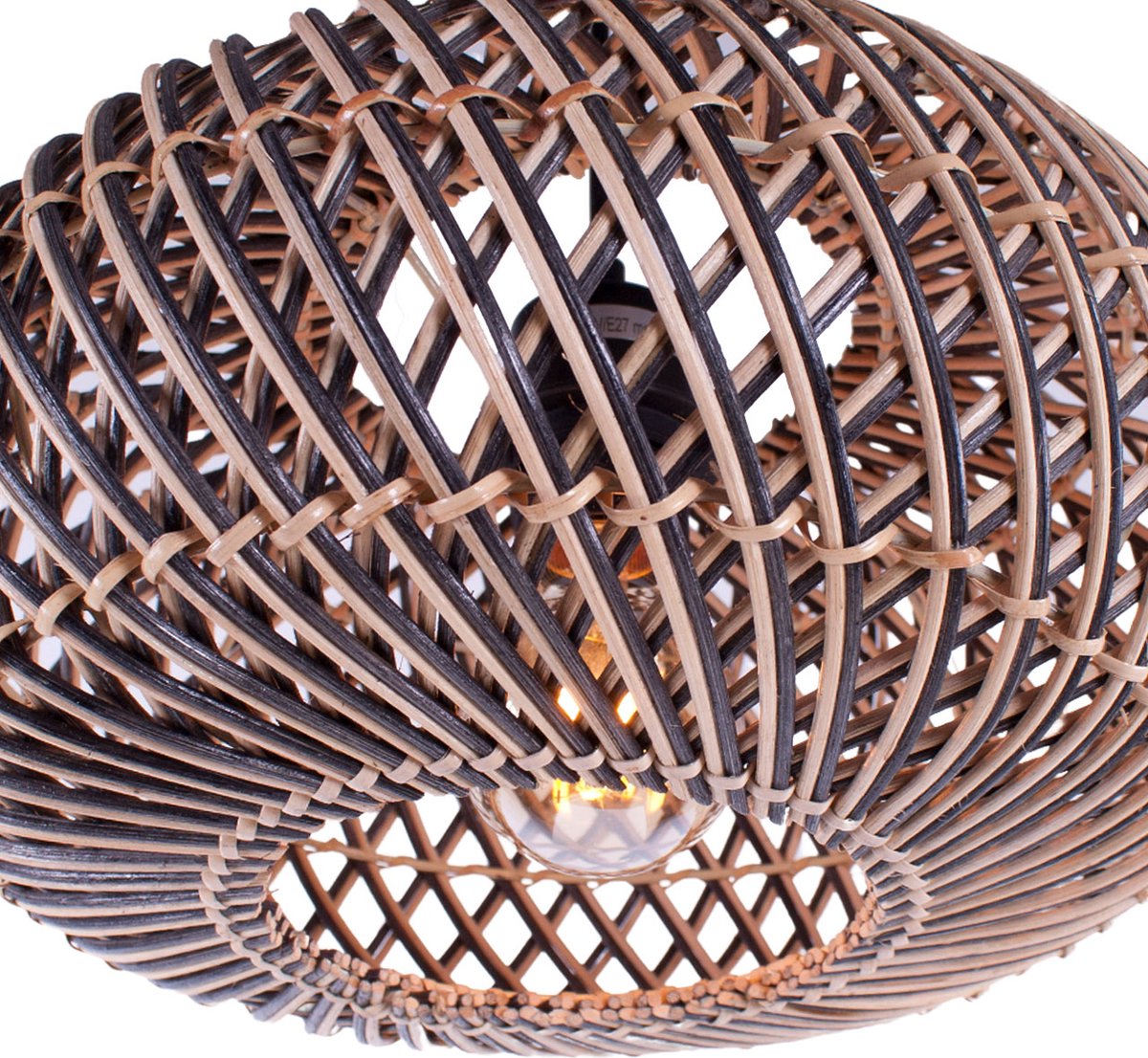 Rattan pendant lamp Stripes | 1-light | black / natural | rattan / metal | Ø 40 cm | height adjustable up to 140 cm | dining room / dining table / living room lamp | modern / rustic design