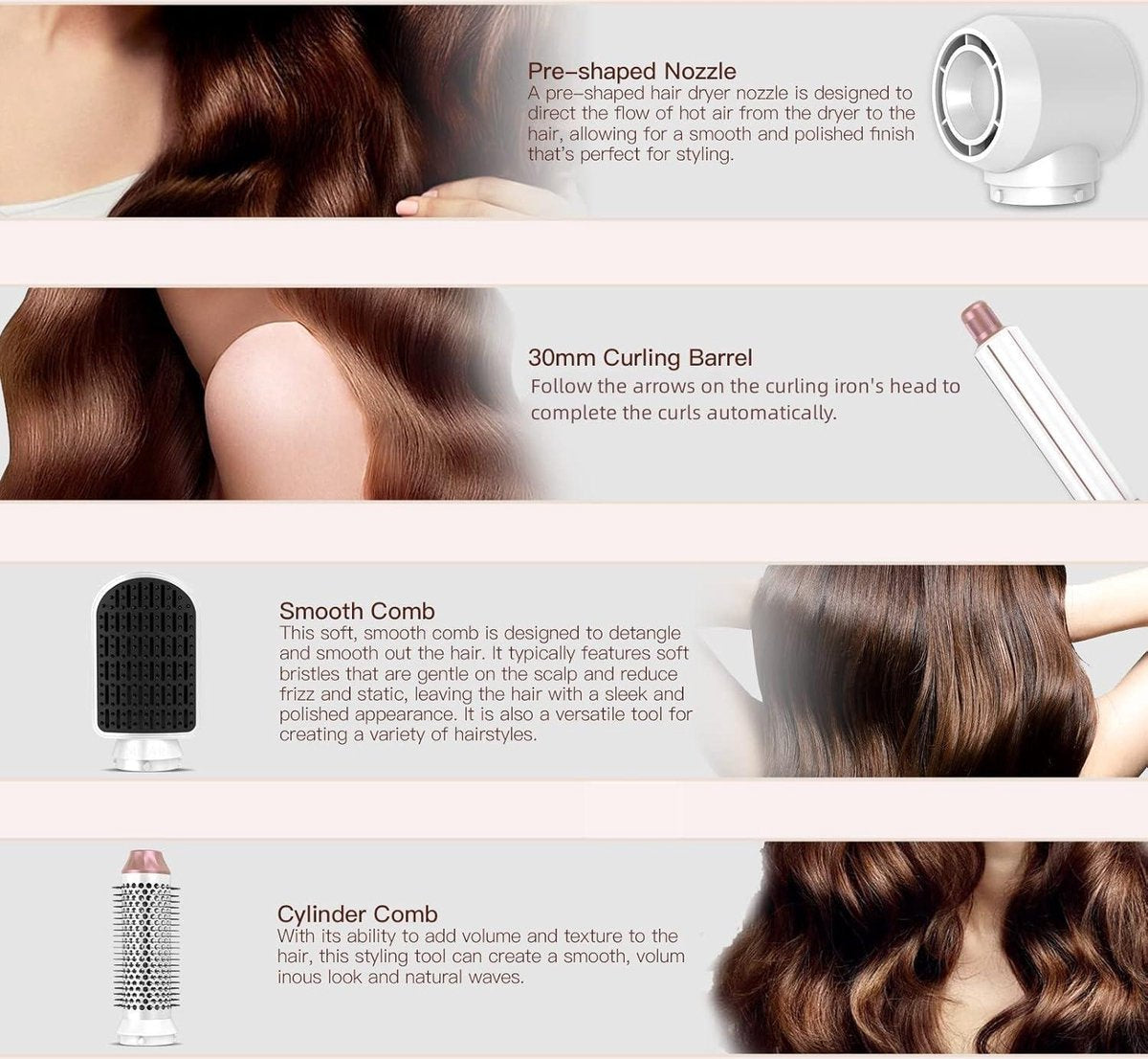 Föhnborstel voor volumiseren en drogen - 5-in-1 Heteluchtstyler negatieve ionische high-speed haarstyler met roterende functie