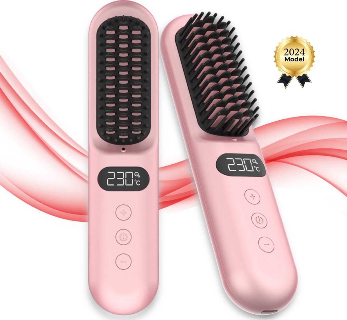 Draadloze Stijlborstel - LED - 2024 Model - Sinterklaas - Kerst - Roze - 230 graden - Stijlkam - Stijlborstels - Warmteborstel - Straight Brush - Elektrische haarborstel - Stijltang - Föhnborstel - Draadloze föhn - Draadloze stijltang - Oplaadbaar