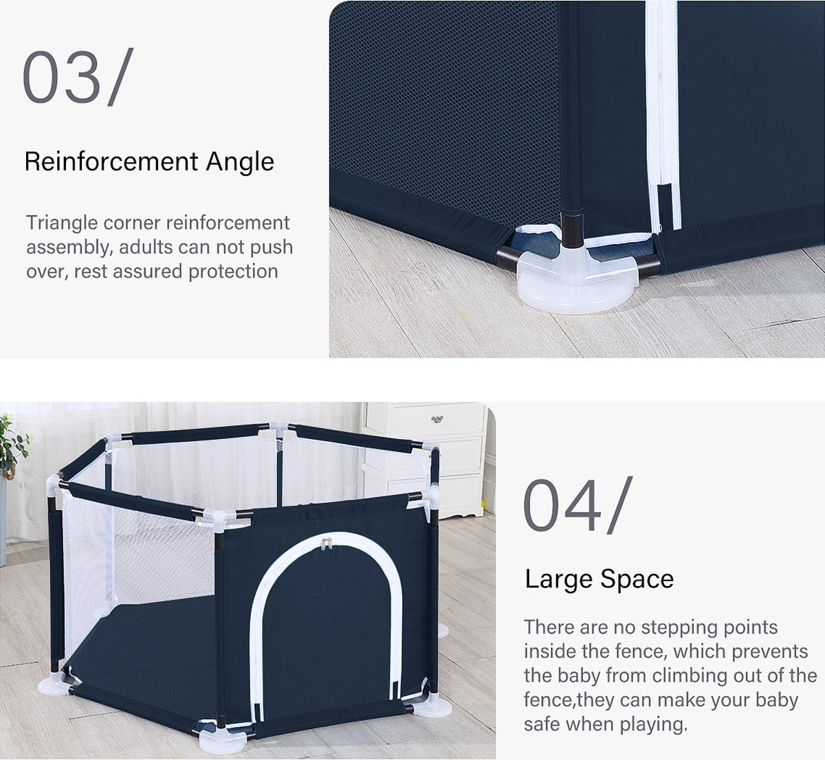 Grondbox Baby - Speelbox - 140x140x65cm - Zeshoek - Navy