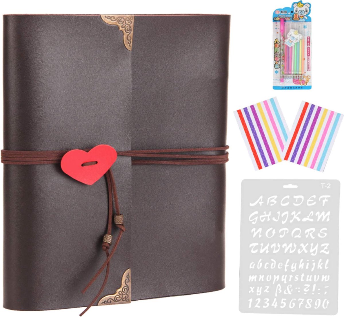 Ringband fotoalbum hartje plakalbum DIY vintage scrapbook album leer inclusief accessoires plakboek