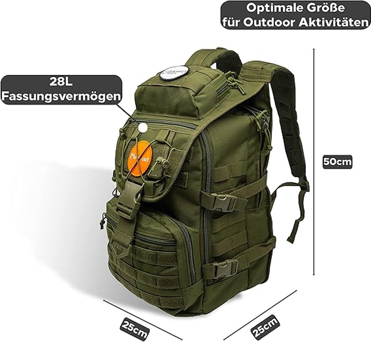 Militaire rugzak "Hoofddeksel" 28L | Het origineel - Extra waterafstotend | Tactical Daypack - Ook perfect als outdoorrugzak | Duitse legerrugzak | Survival rugzak