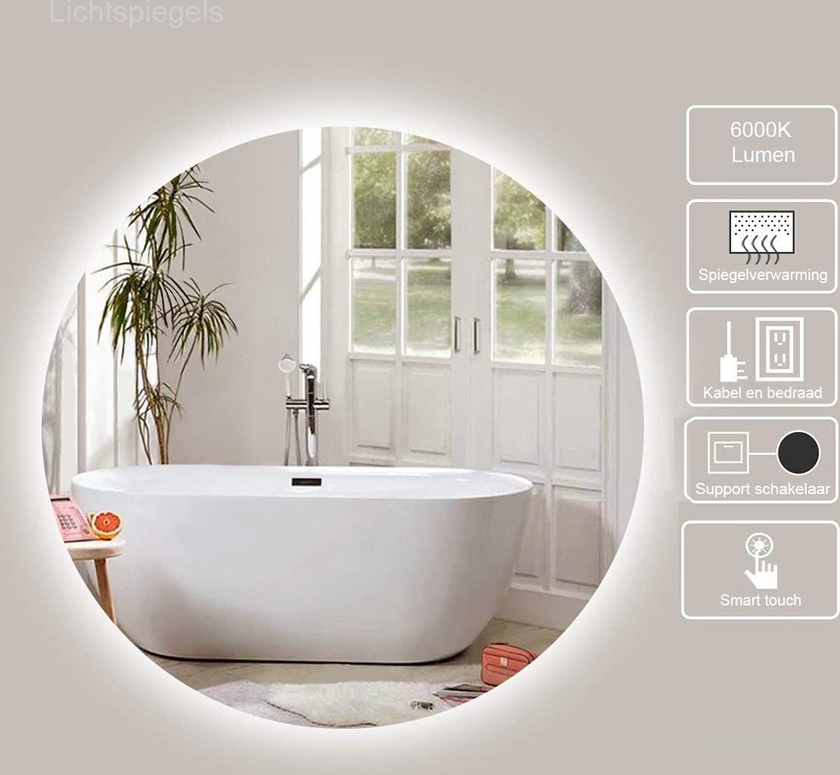Ronde Spiegel met Verlichting - 3 LED-standen en Dimbaar - Verwarmingsfunctie - Condensvrij - 100 x 100 CM