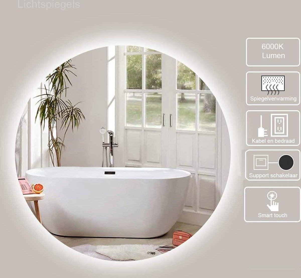 Badkamerspiegel met LED-verlichting en verwarming - 3 LED-standen - Condensvrij - Dimbaar - 100 x 100 CM - Ronde spiegel