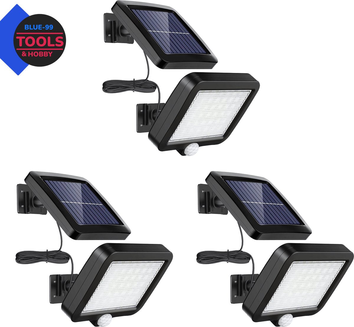 Bleu 99 - Buitenlamp met bewegingssensor - 3 STUKS – Buitenverlichting op Zonne-energie - Wandlamp buiten – Sensor – Solar – Dag-Nachtsensor – LED – Zwart – Helder licht - zonne-energie - LED-schijnwerper met bewegingssensor en los zonnepaneel