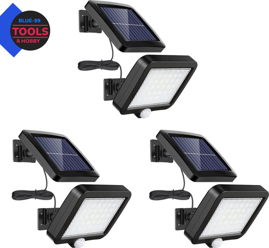 Bleu 99 - Buitenlamp met bewegingssensor - 3 STUKS – Buitenverlichting op Zonne-energie - Wandlamp buiten – Sensor – Solar – Dag-Nachtsensor – LED – Zwart – Helder licht - zonne-energie - LED-schijnwerper met bewegingssensor en los zonnepaneel