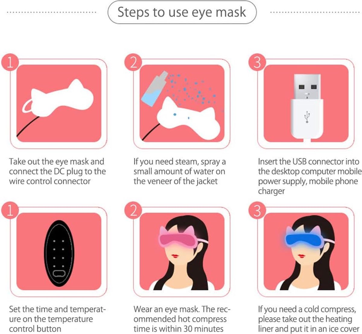 Equivera Heated Eye Mask - 4 Modes - Pink - Electric Eye Mask - Eye Mask - Eye Mask Puffiness - Sleep Mask - Dry Eyes