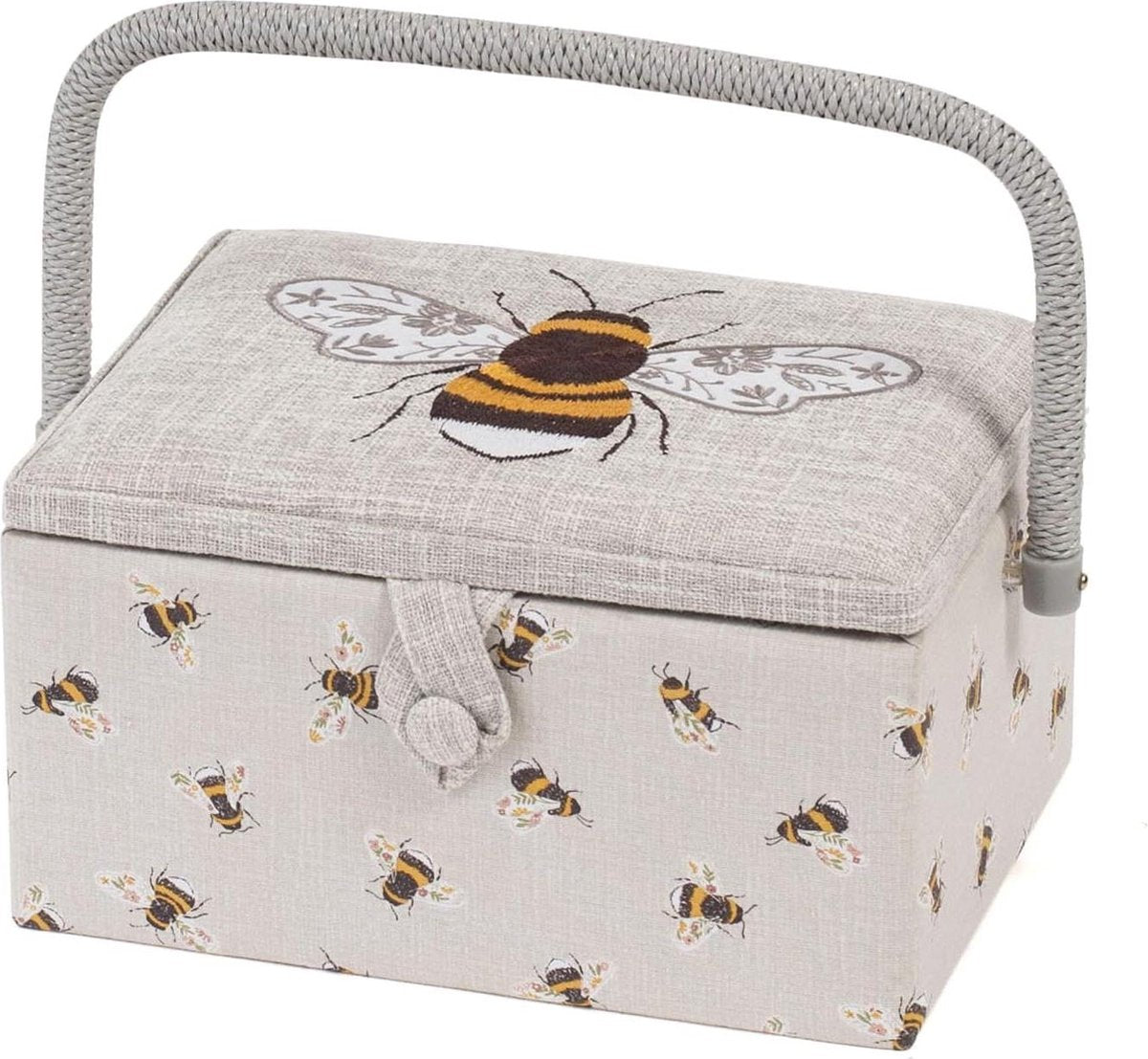 Sewing Box Hobby Gift - Exclusive medium craft box with accessory drawer and pincushion - PVC handle - 185 x 255 x 145 cm - Embroidered Bees Sewing Box