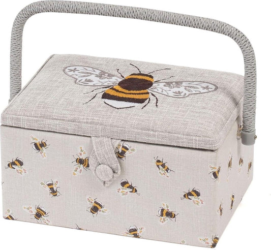 Sewing Box Hobby Gift - Exclusive medium craft box with accessory drawer and pincushion - PVC handle - 185 x 255 x 145 cm - Embroidered Bees Sewing Box