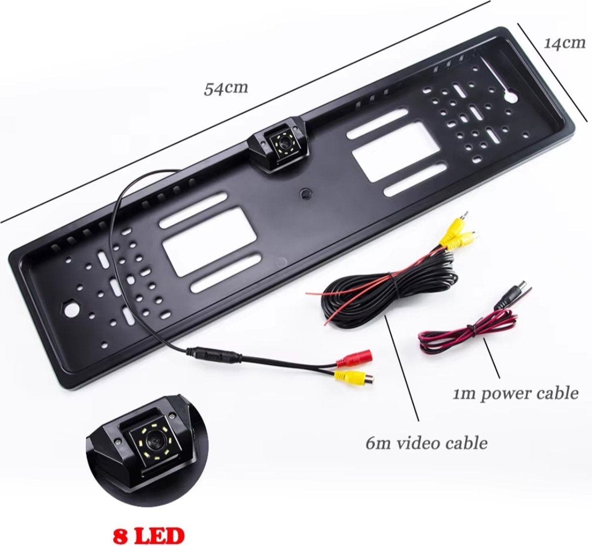 Reversing camera on license plate holder 6 Meter | License plate holder | Android Carplay Car Radio | RCA plug connection | Universal license plate rear camera set