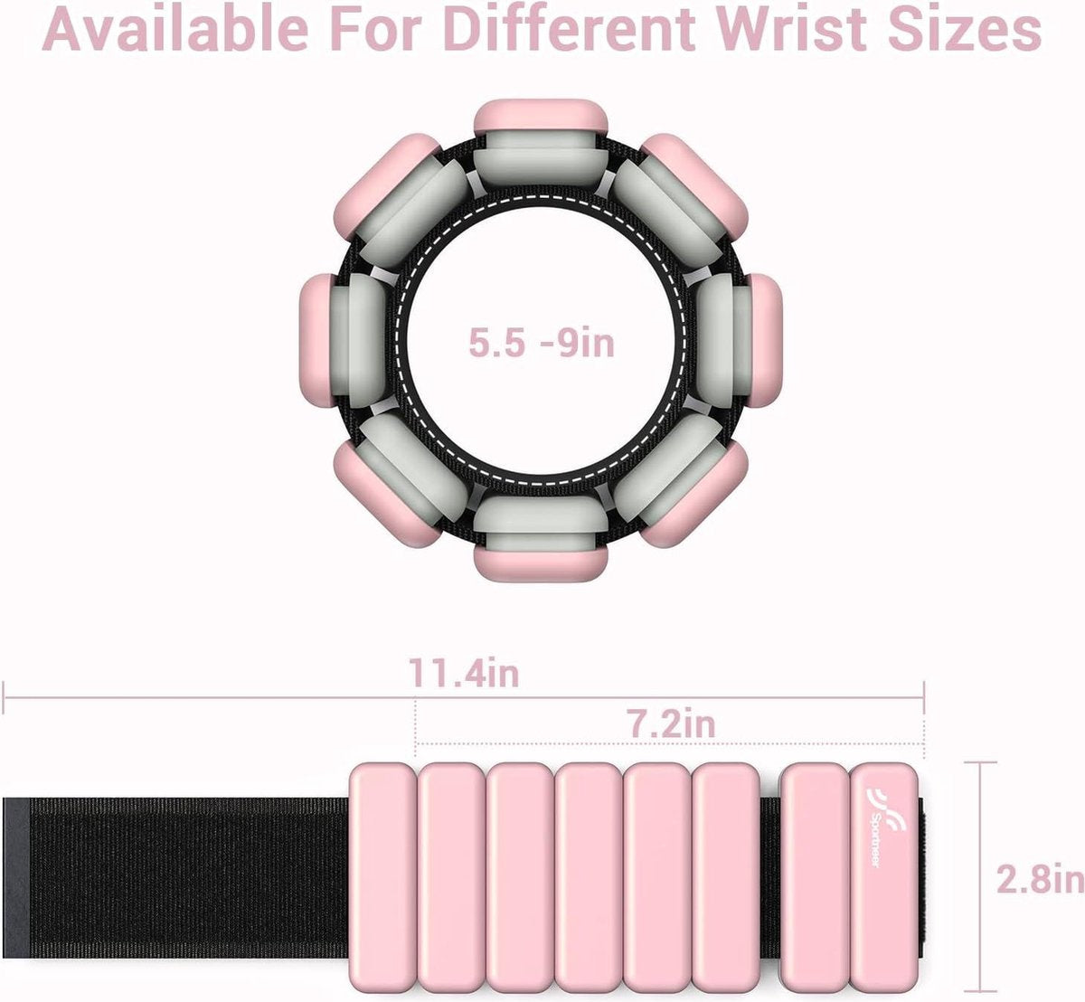 Portable gewichtsmanchetten - 1 kg en 1,5 kg - voor dames en heren, enkelgewichtset voor yoga dans aerobic hardlopen wandelen roze Weight cuffs