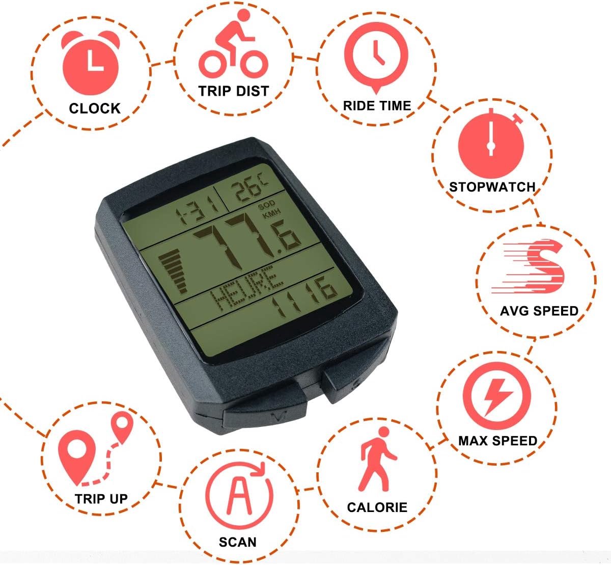 Kilometerteller Fiets - Fietscomputer Draadloos - Kilometerteller Draadloos - Kilometerteller Fiets - Kilometerteller Fiets Draadloos