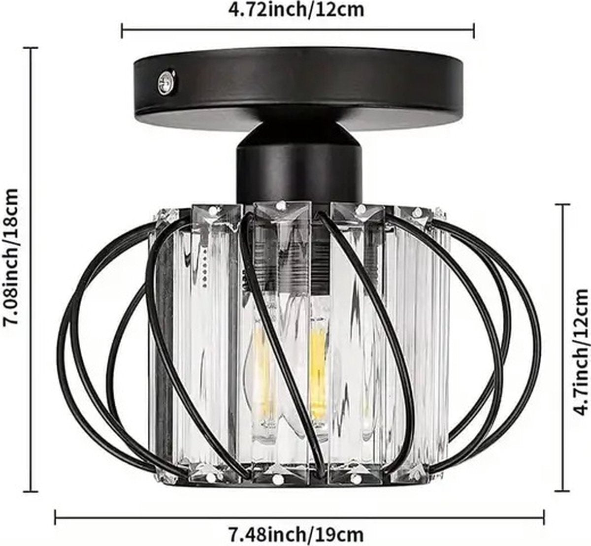 Modern Crystal Ceiling Lamp - LED Round Crystal - Chandelier - Black - Aisle or Hallway Lamp - Crystal Led Lamp - Ceiling Light