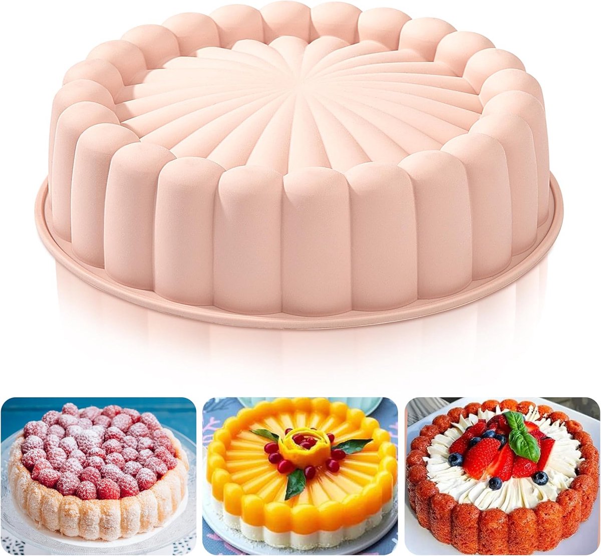 Charlotte siliconen bakvorm 25,4 cm cakevorm zonnebloem ronde siliconen mallen antiaanbaklaag geribbelde cakevorm voor verjaardagsfeestje doe-het-zelf bakgereedschap roze