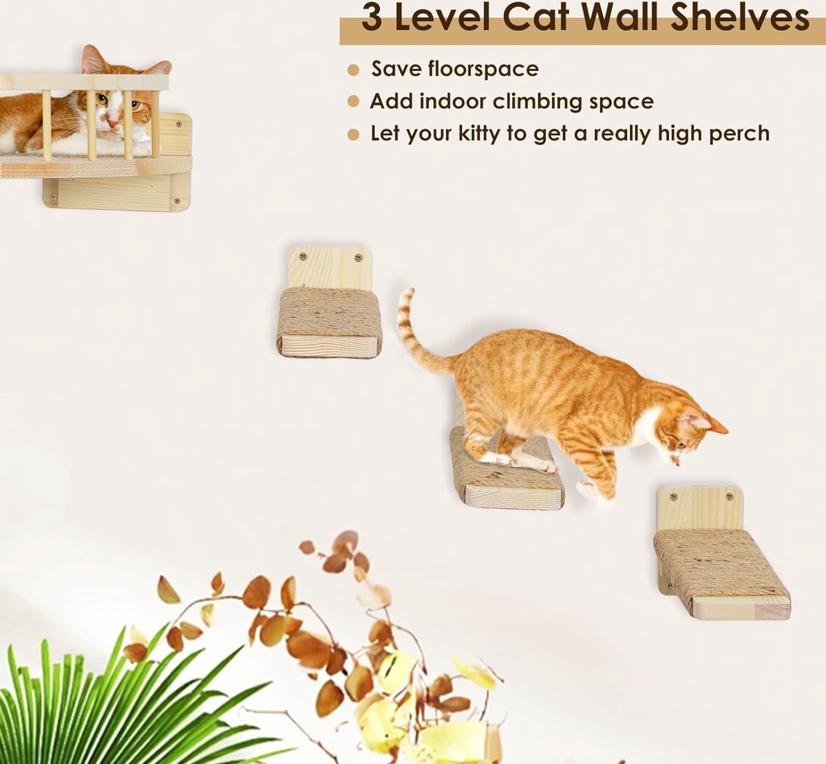 Wall-mounted cat tree, cat hammock with 3 cat steps, cat shelf, cat wall, cat sleeping places, cat furniture for sleeping, playing, climbing and lounging