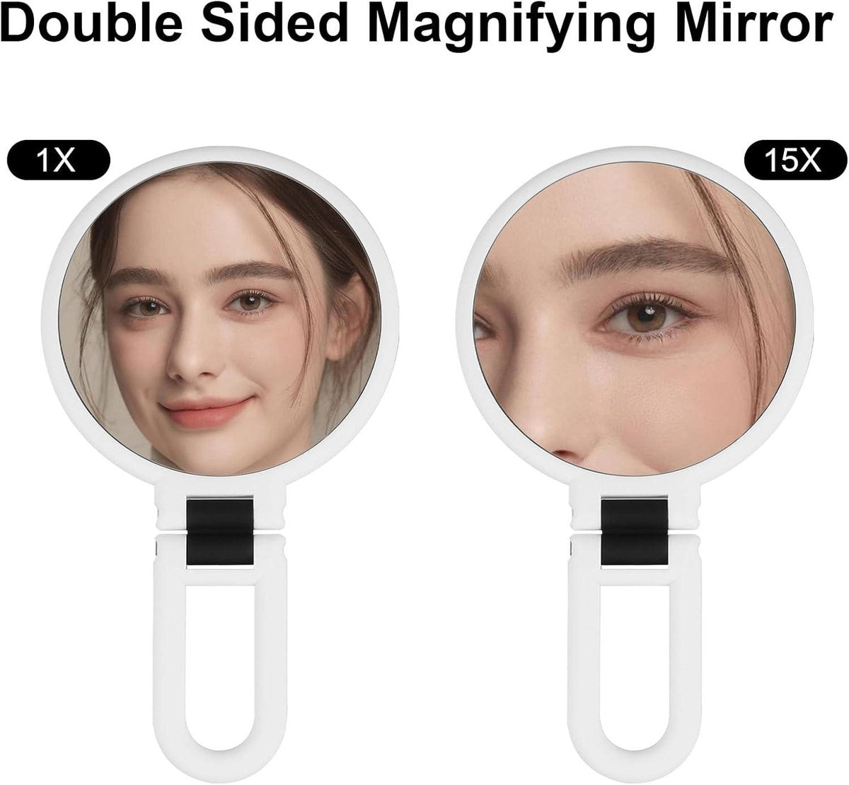 Make-up Spiegel Handheld Opvouwbaar Reisspiegel voor Vrouwen en Mannen - 15X Vergrotende Spiegel Dubbelzijdig
