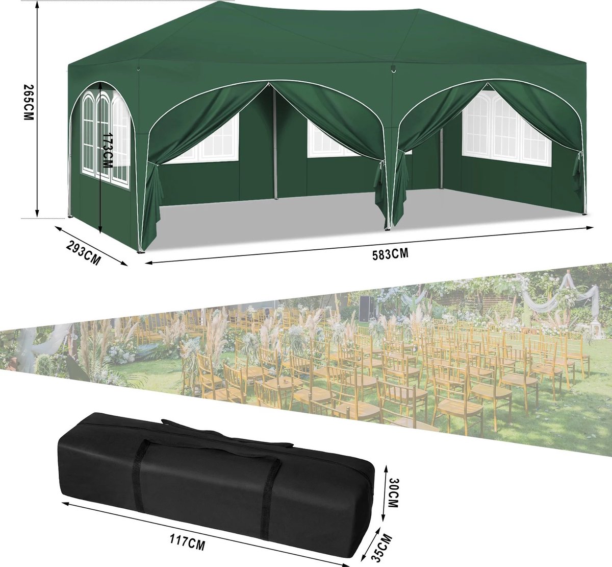 vanBoni - Partytenten - Partytent opvouwbaar - Partytent easy up met zijwanden - Waterdicht en Weersbestendig - 3x6 m - Beige