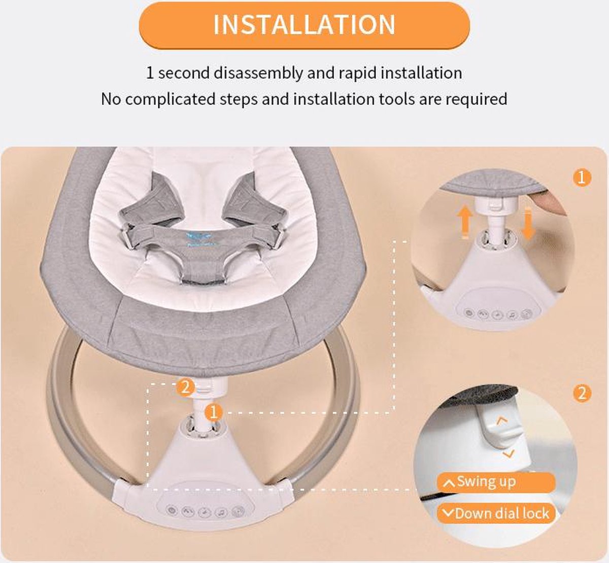 Luxe schommelstoel - Elektrische babywipstoel - Babystoel - Babyswing - Lichtgewicht - Bluetooth